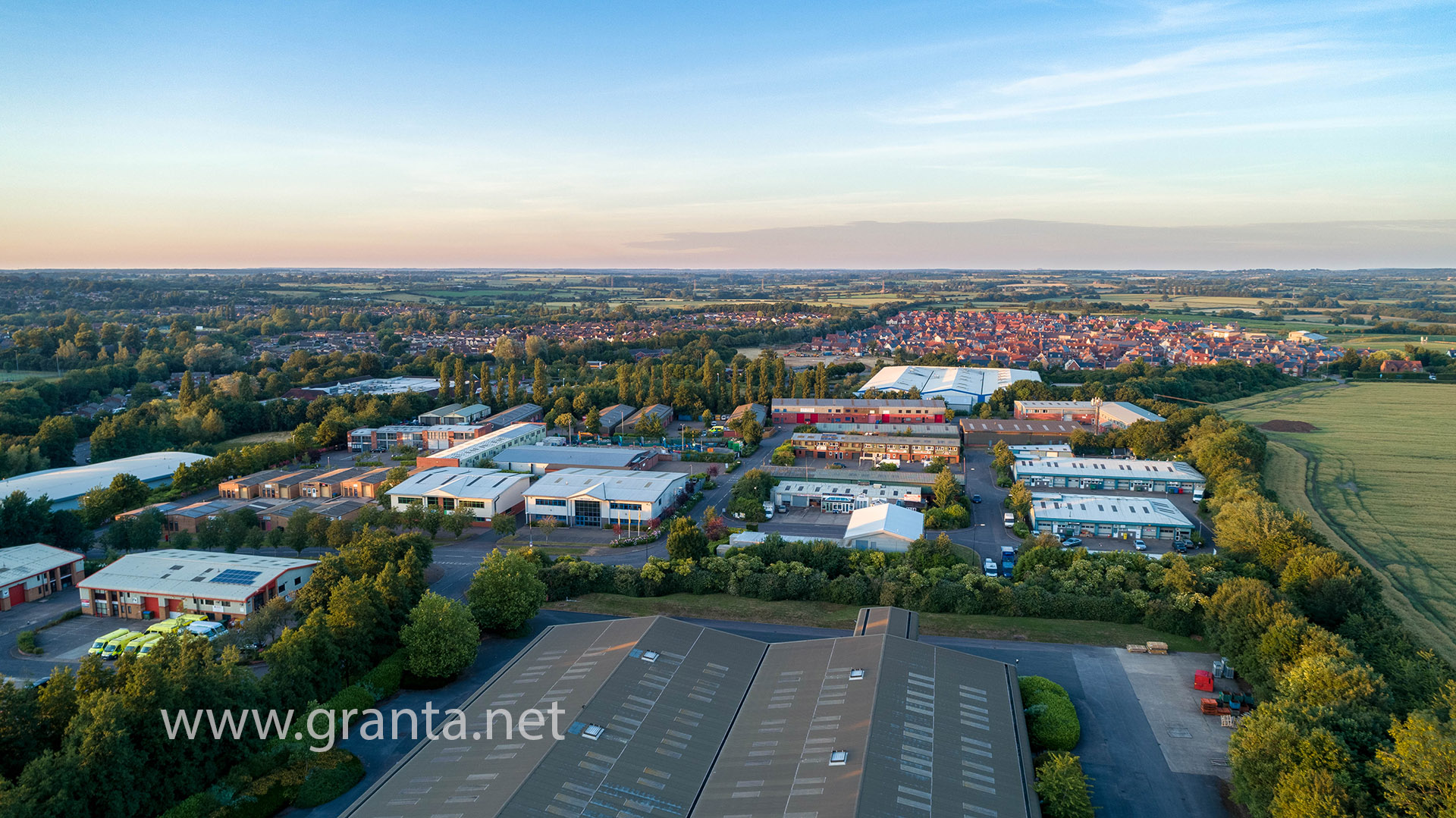Buckingham industrial estate at sunset