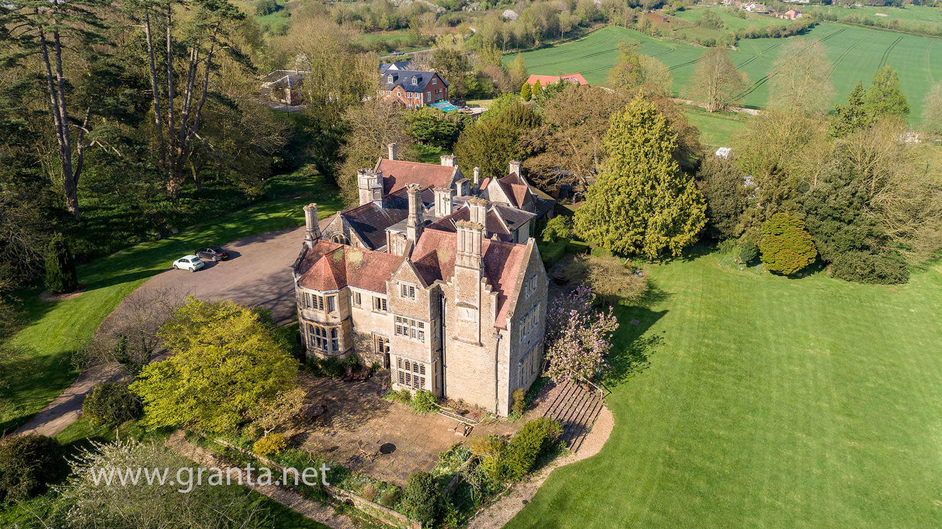 Aerial shot of Cleeve House, near Seend, Wiltshire